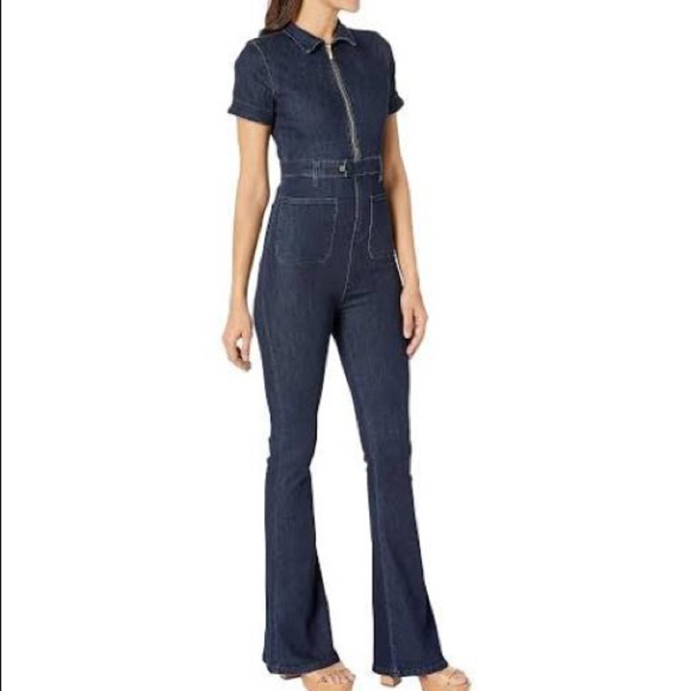 WeWoreWhat Denim Jumpsuit with Flare Leg (New)